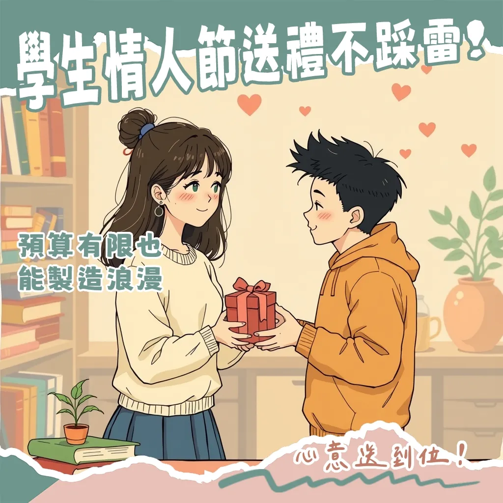 學生情人節禮物挑選指南，包含手作卡片、客製化鑰匙圈與拍貼等預算友善的禮物大綱。