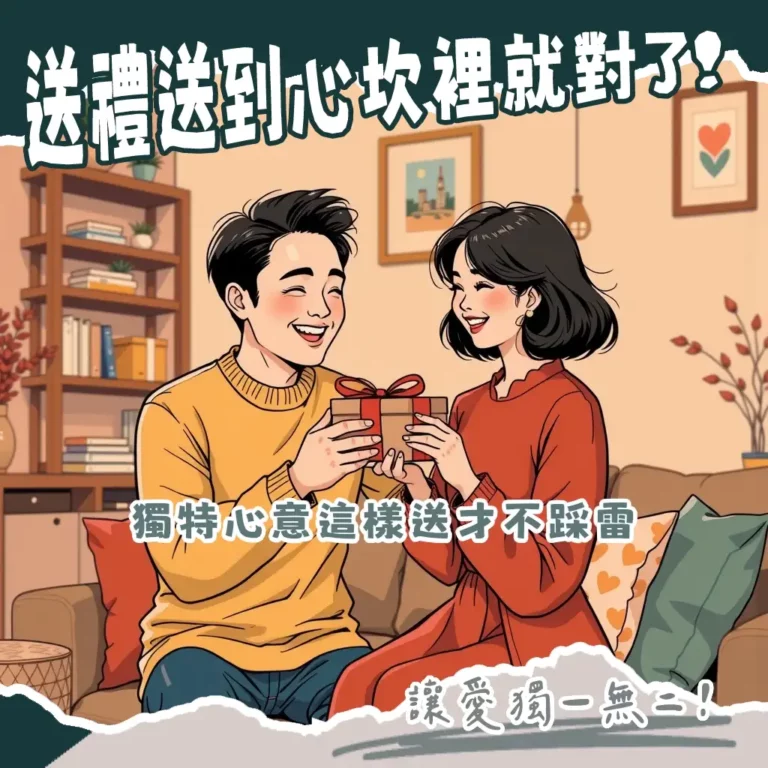 情侶禮物客製化:一對情侶手持刻字對戒與似顏繪夜燈,背景為多樣化客製化禮品,象徵獨一無二的專屬心意指南。