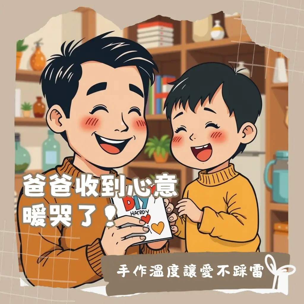 父親節禮物DIY，展示手作卡片、馬克杯、相框等創意，傳達心意與實用兼具的禮物選項