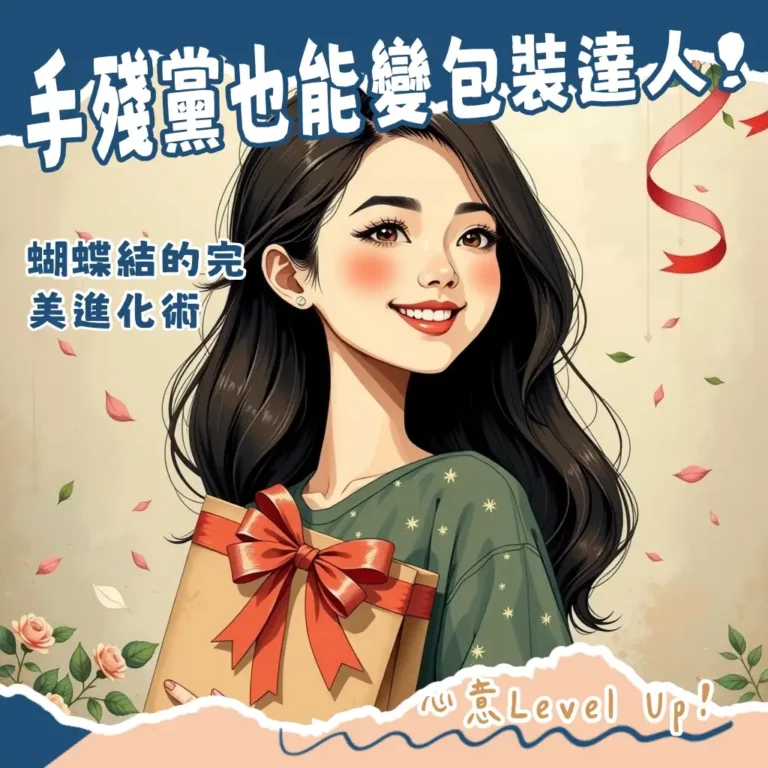 精緻禮物袋搭配緞帶蝴蝶結綁法教學步驟，展現禮物包裝技巧。