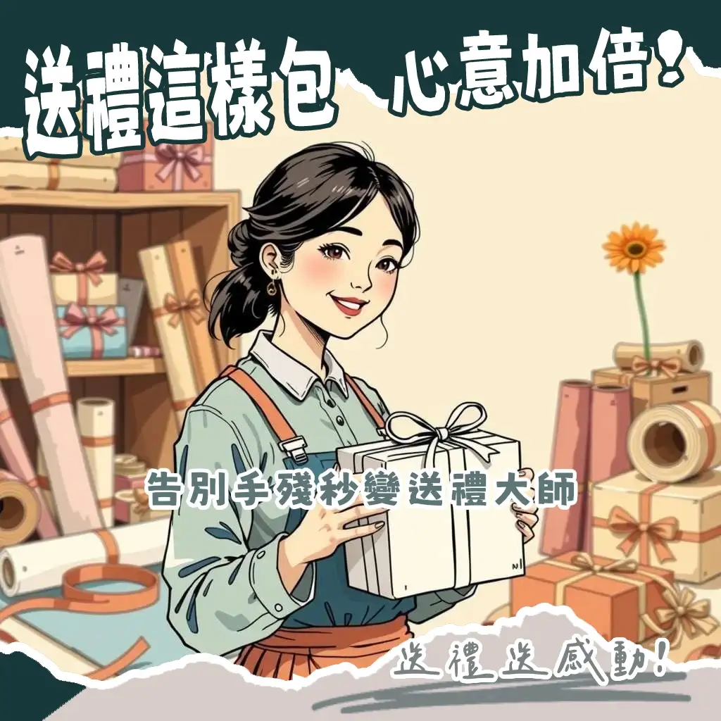 禮物包裝技巧教學，展示緞帶、乾燥花、封蠟章等配件的精美禮物包裝範例。