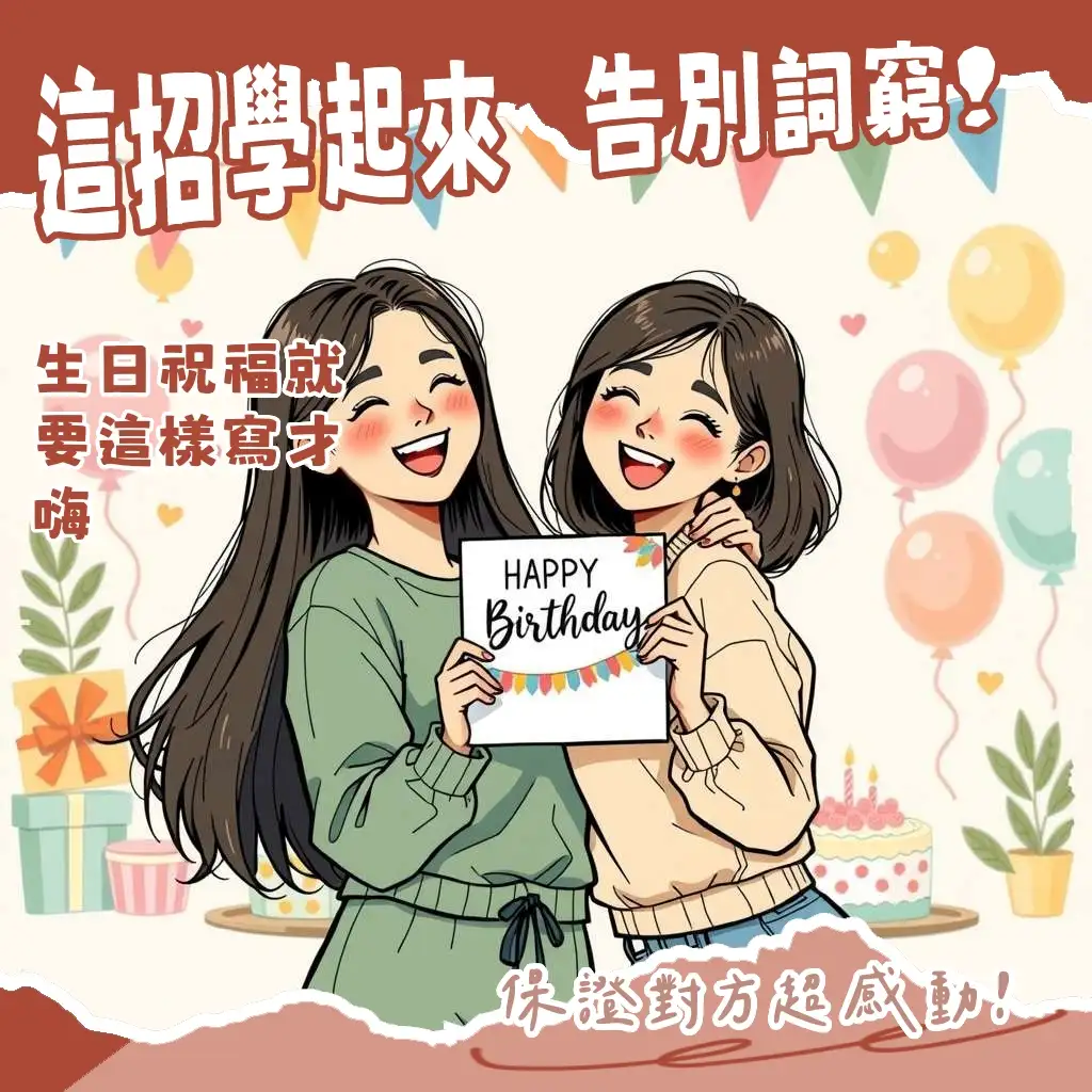 生日卡片祝福語撰寫指南，包含真誠、客製化、幽默與多樣化祝福語的精選大綱。