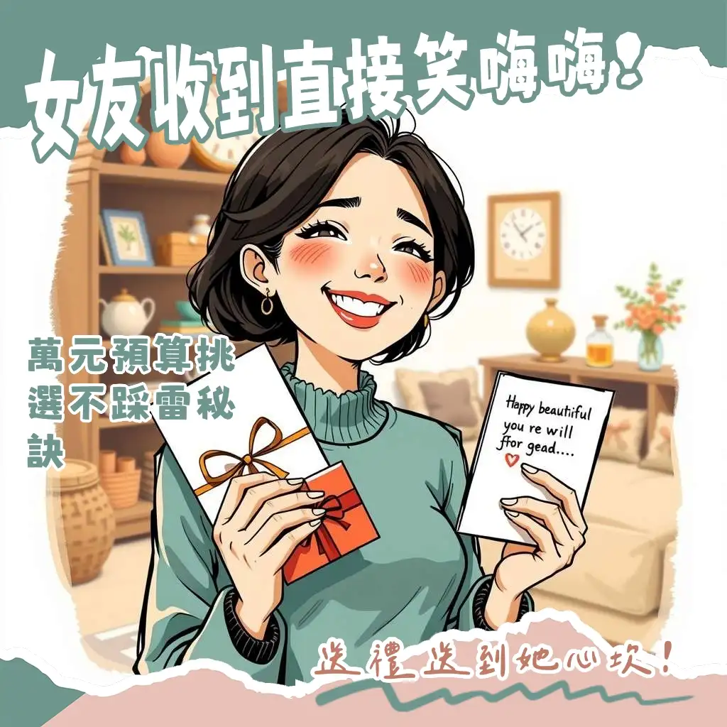 女生收到女友生日禮物一萬預算內的輕奢飾品與精品皮件，開心驚喜的表情，展現質感與紀念價值兼具的送禮靈感。