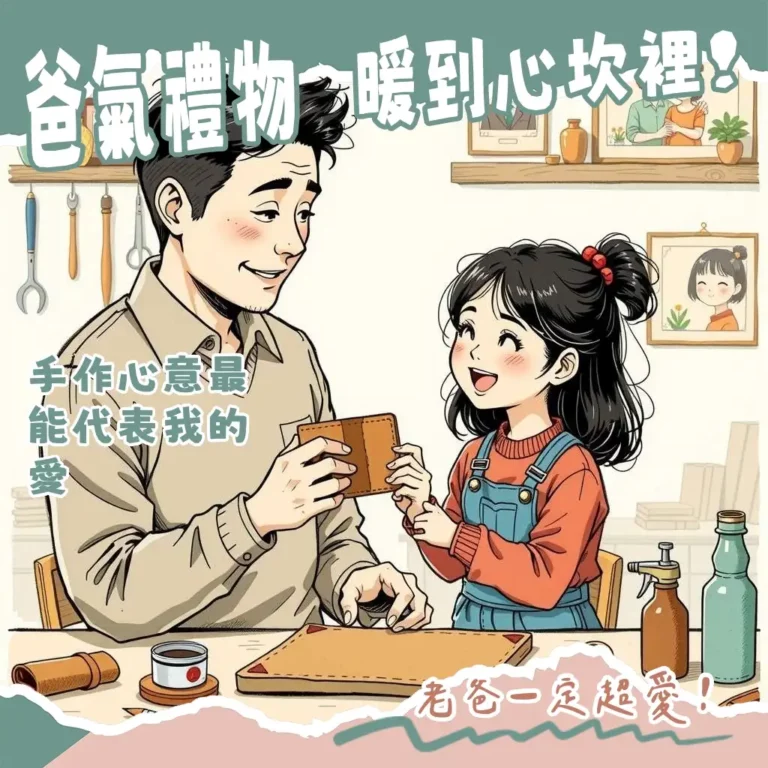 父親節禮物手作提案，包含皮革小物、客製酒標與回憶相冊等DIY點子。