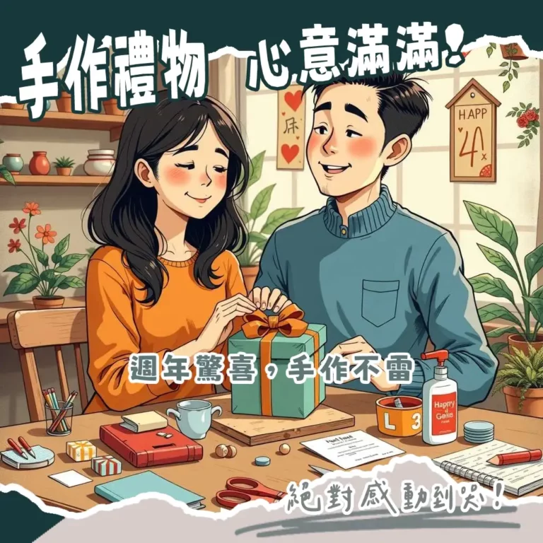 週年禮物手作指南：親手製作回憶相冊、爆炸禮物盒、皮革製品或情侶對戒等DIY禮物，展現獨特心意與共同回憶。